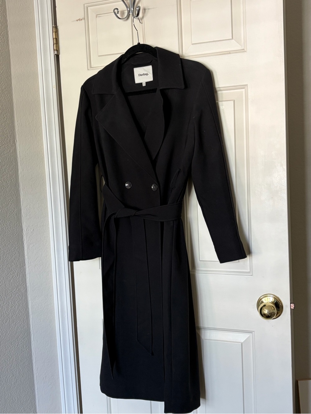 Darling Black Long Sleeve Wrap Trench Dress